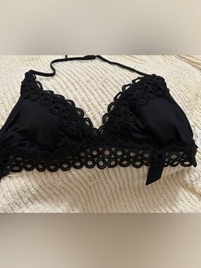 BECCA Black Crochet-Trim Bikini Top